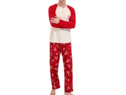 Pijamas Navideños De Familia Con Imprimación De Árbol De Navidad Cuello Redondo Manga Larga Rojo Oscuro Hombre Xl
