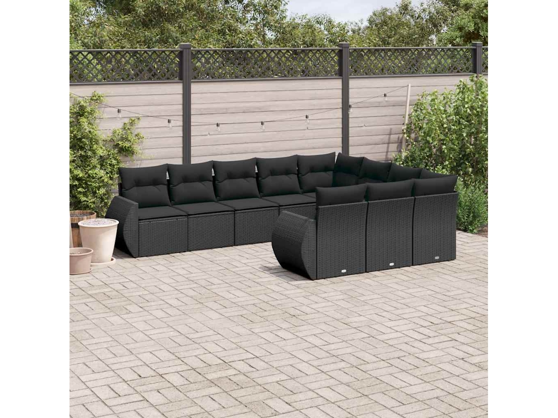 Conjunto de sofá de jardín de 10 piezas con cojines en mimbre sintético negro de DKD Home Decor