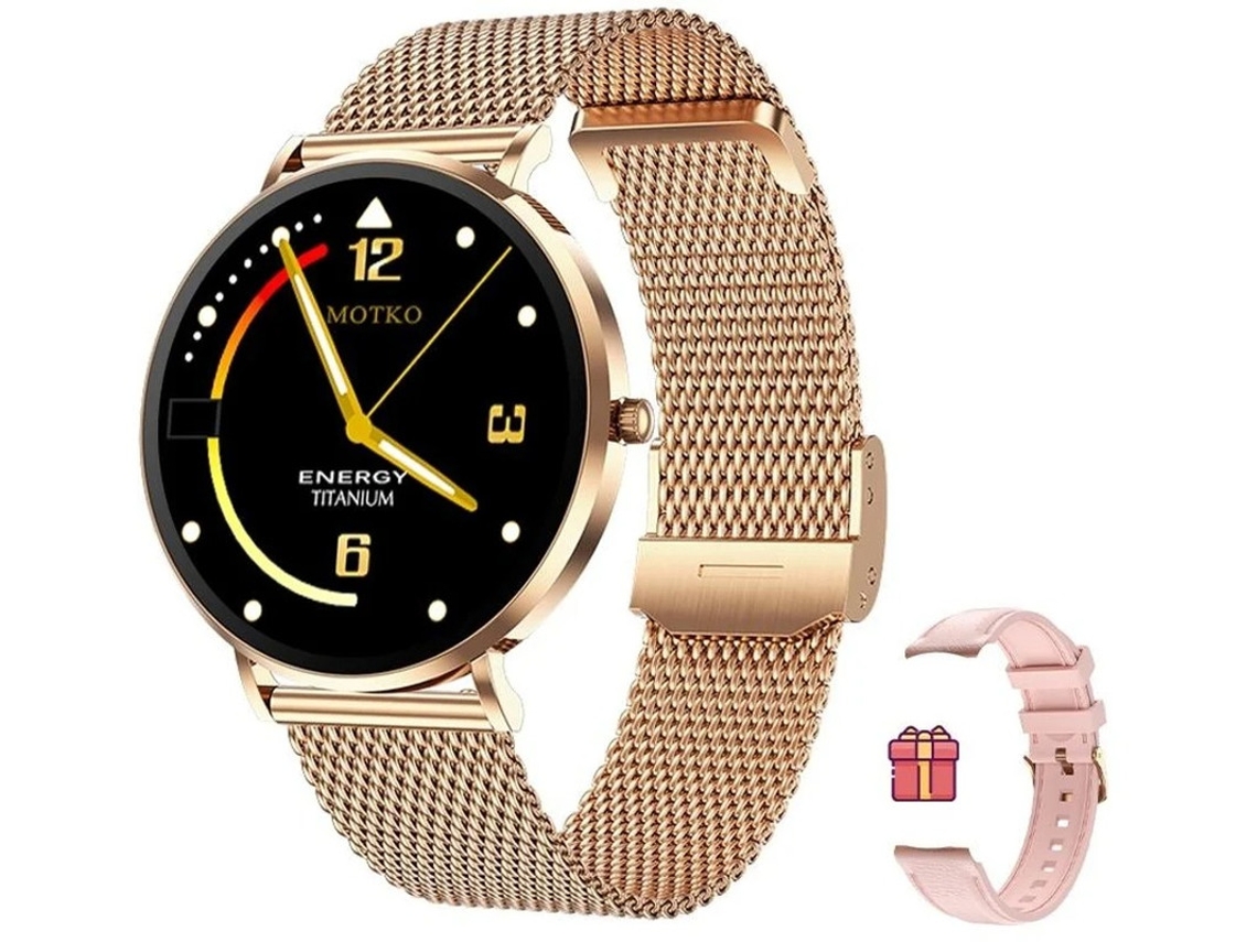 Reloj inteligente T8Pro ultrafino de acero con pantalla AMOLED de 1,32" y funciones de salud en oro rosa