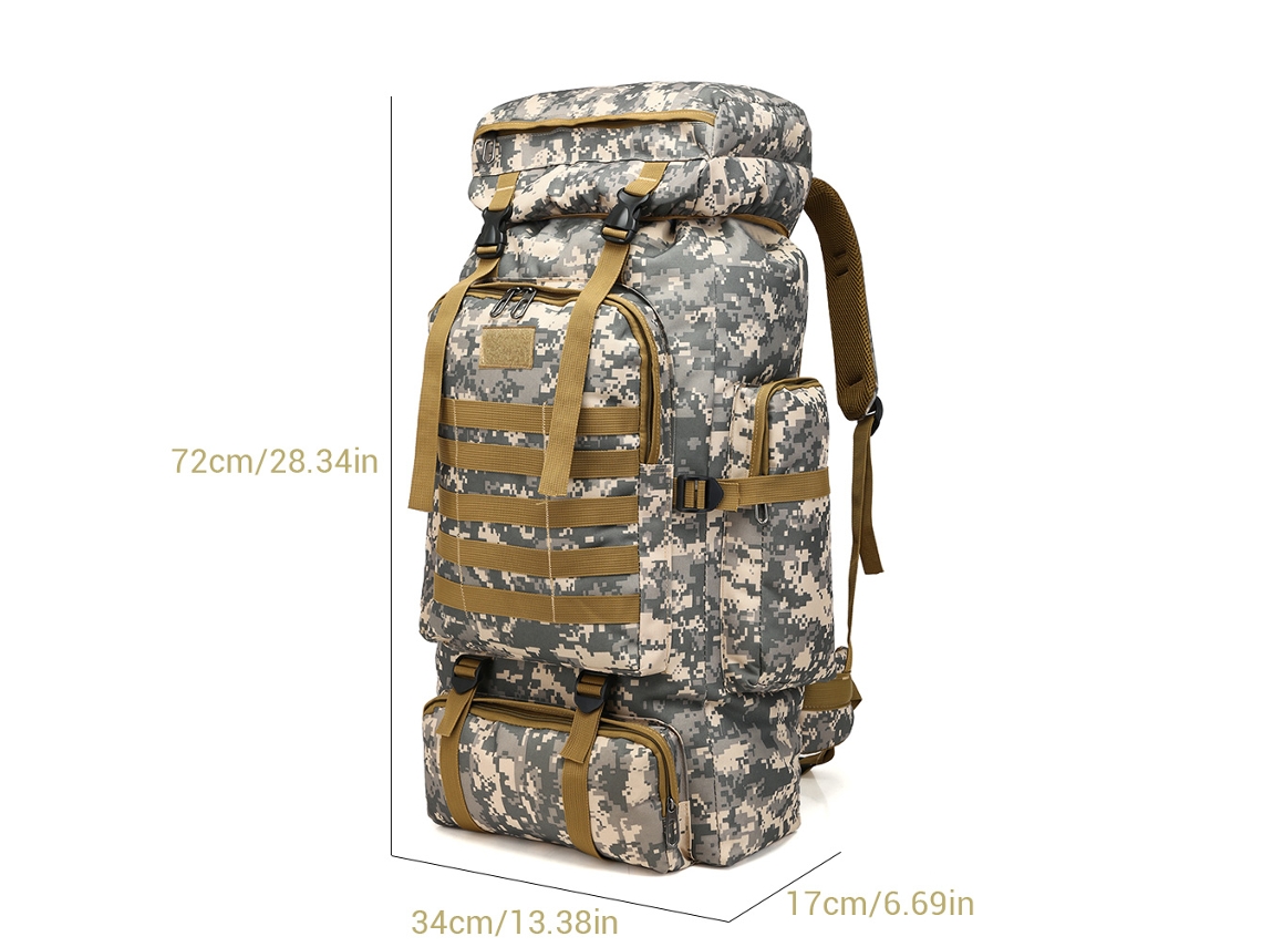 Mochila Impermeable De Camuflaje De 80 Litros Para Senderismo, Escalada Y Acampada - Tejido Oxford Resistente