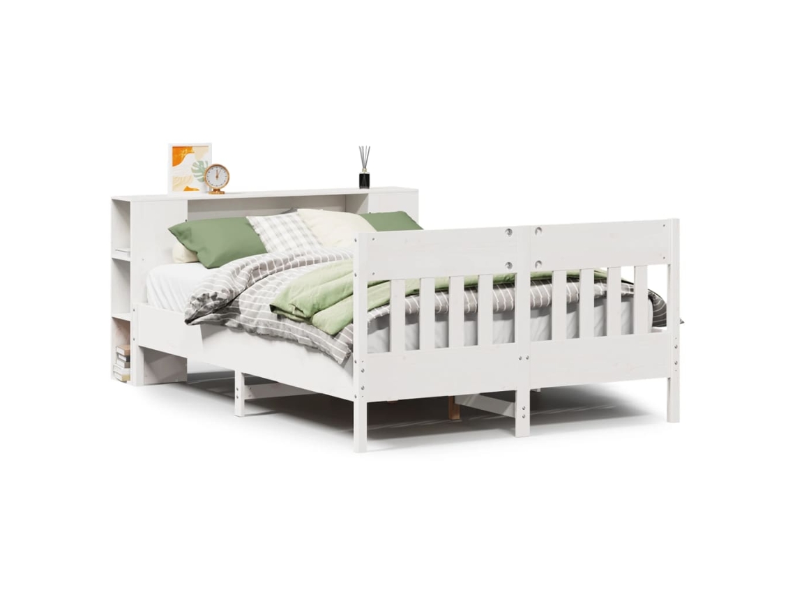 Cama VIDAXL con estante de madera de pino blanco (120x190 cm)
