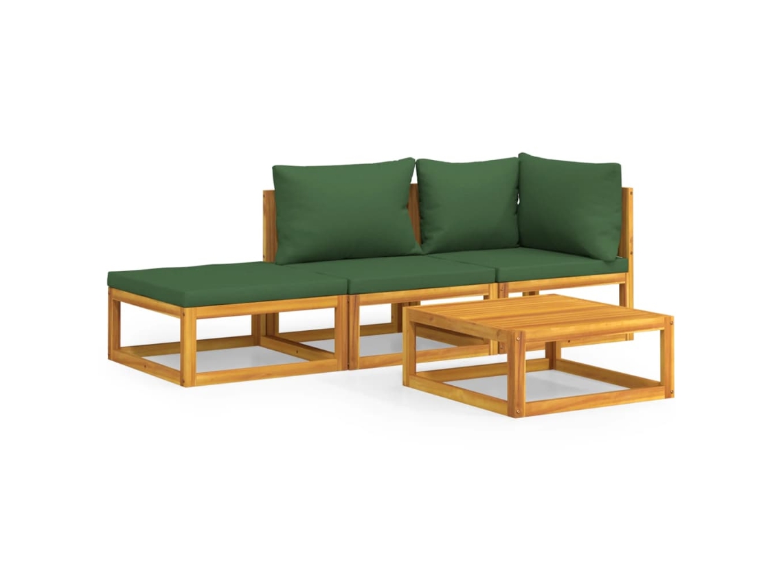 Conjunto 4 muebles de jardín VIDAXL madera maciza y cojines verdes