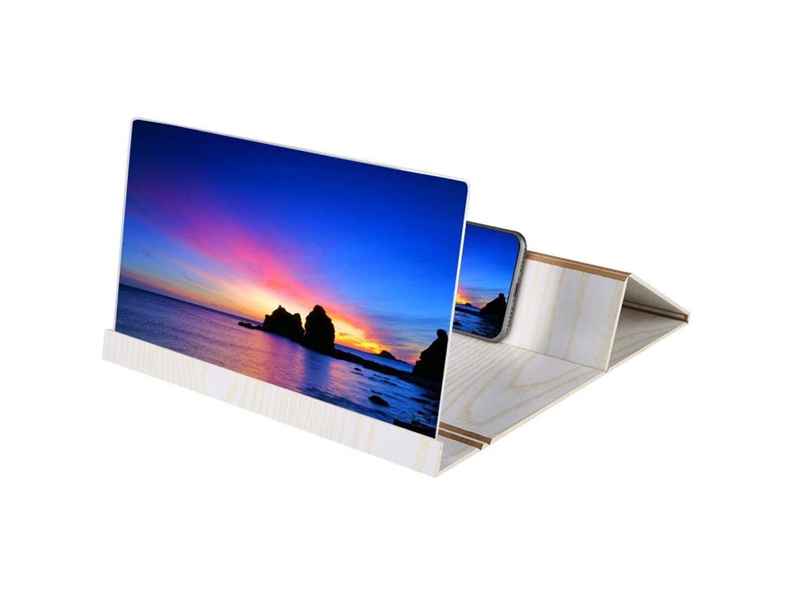 Amplificador De Pantalla De Teléfono De Madera Ligero De 12" Porta Soporte Protector De Ojos Blanco