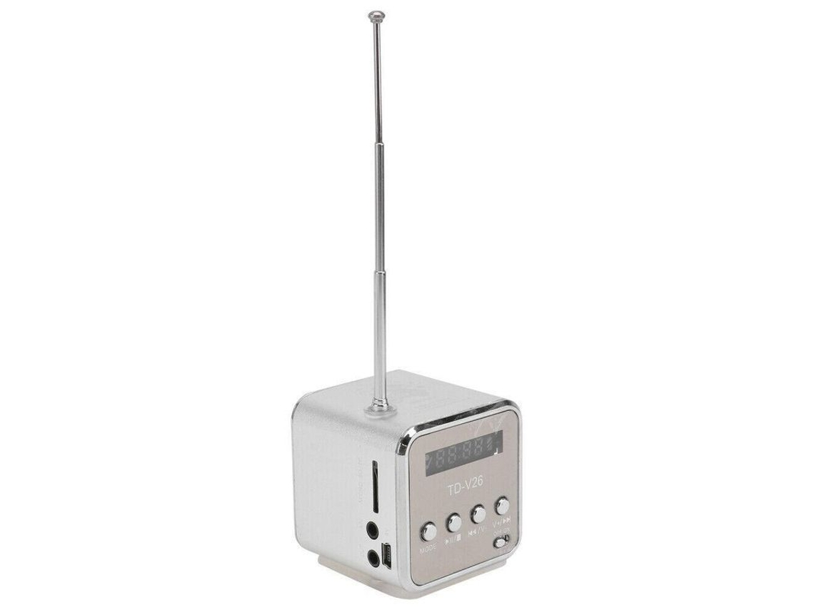 2026-altavoz Portátil Mp3/4 Con Radio Fm, Micro Sd/tf, Usb, Batería 600mah, 3wx2, Formato Mp3, 2-5h Reproducción Plata