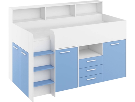 Litera con Escritorio BIM MUEBLES NEO L Blanco y Azul (Medidas colchón: 80x200 cm)