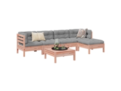 Conjunto de sofá de jardín de 6 piezas con cojines de madera de abeto Douglas de DKD Home Decor