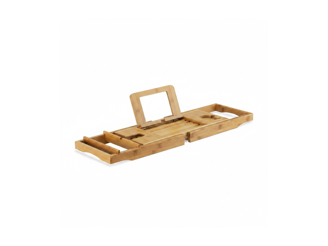 Relaxdays Bandeja Para Bañera Extensible Con Atril, Bambú, Beige, 19 X 107.5 X 23 Cm