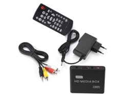 Mini Box reprodutor de mídia Full HD 1080p com suporte para USB, MMC, RMVB, MP3, AVI e MKV.