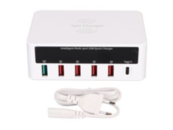 Estación De Carga Rápida Usb De 6 Puertos Con Carga Inalámbrica De 50 W, Enchufe Europeo, Qc3.0