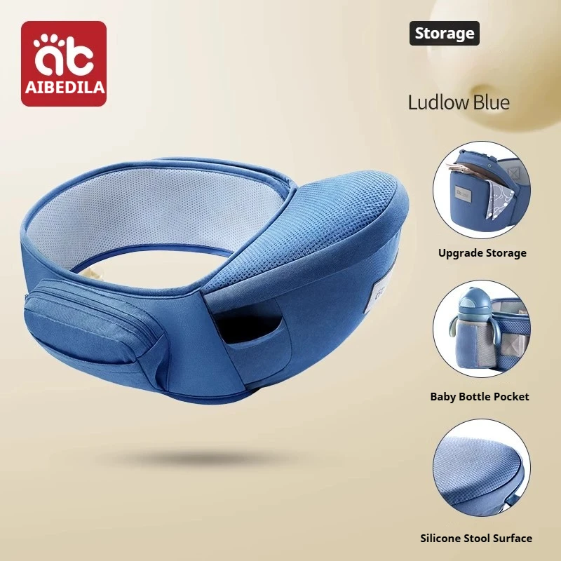 (Azul, plegable) Portabebés, asiento de cintura transpirable, asiento de cintura ergonómico para bebé