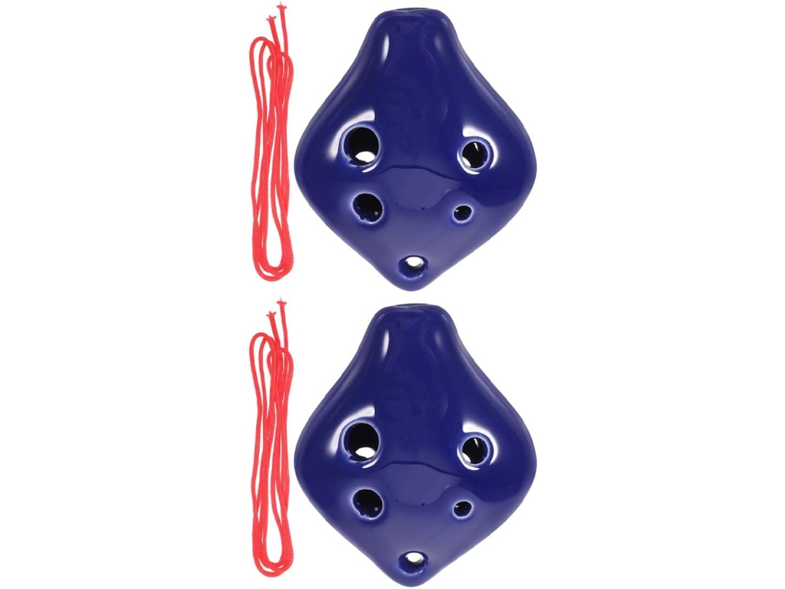 Juego De 2 Ocarinas De Cerámica Azul Cobalto, 6 Agujeros, Tonalidad De Do, Mini Instrumento Musical De Viento