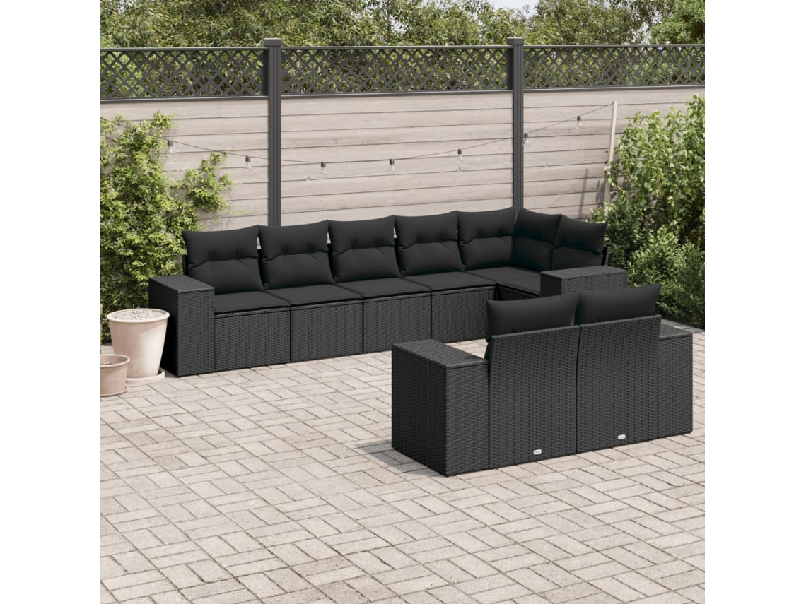 Conjunto de sofá de jardín de 8 piezas con cojines en mimbre sintético negro de DKD Home Decor