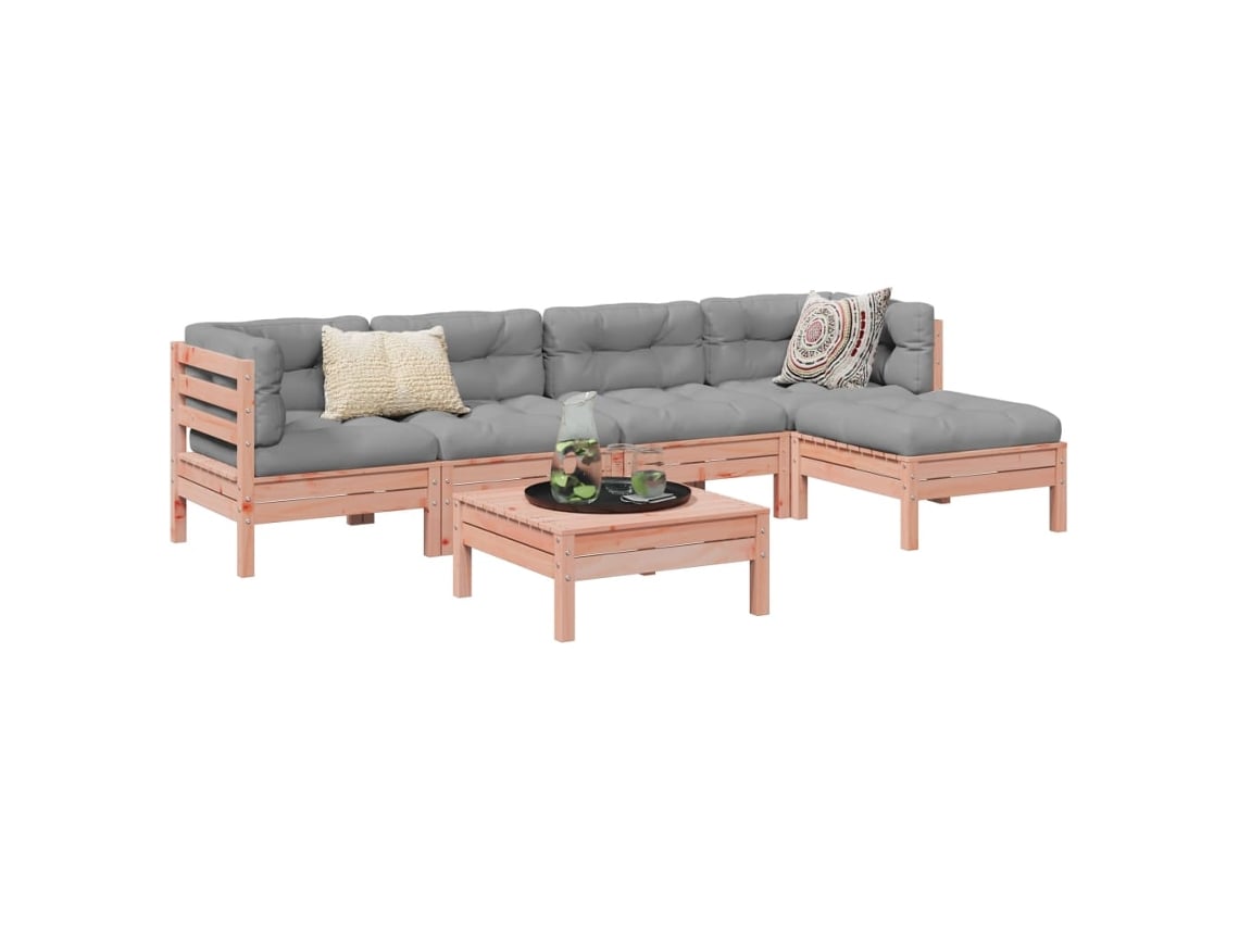 Conjunto de sofá de jardín de 6 piezas con cojines de madera de abeto Douglas de DKD Home Decor