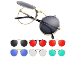 Gafas De Sol Steampunk Retro Plegables Unisex Metal Redondas Uv400 Plata Y Gris Plata Y Gris