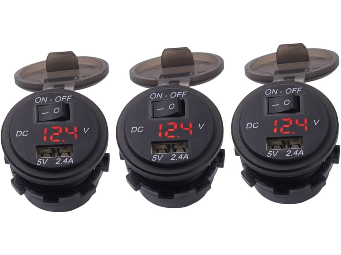 Cargador De Coche De 3 Piezas Con Pantalla Digital, Resistente Al Agua Y Con Enchufe Usb Para Smartphones.