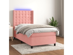 Cama Box Spring Colchón Y Led Terciopelo Rosa 100x200 Cm