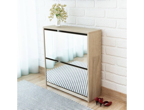 MAISON EXCLUSIVE - Mueble zapatero 2 compartimentos espejo color roble 63x17x67cm