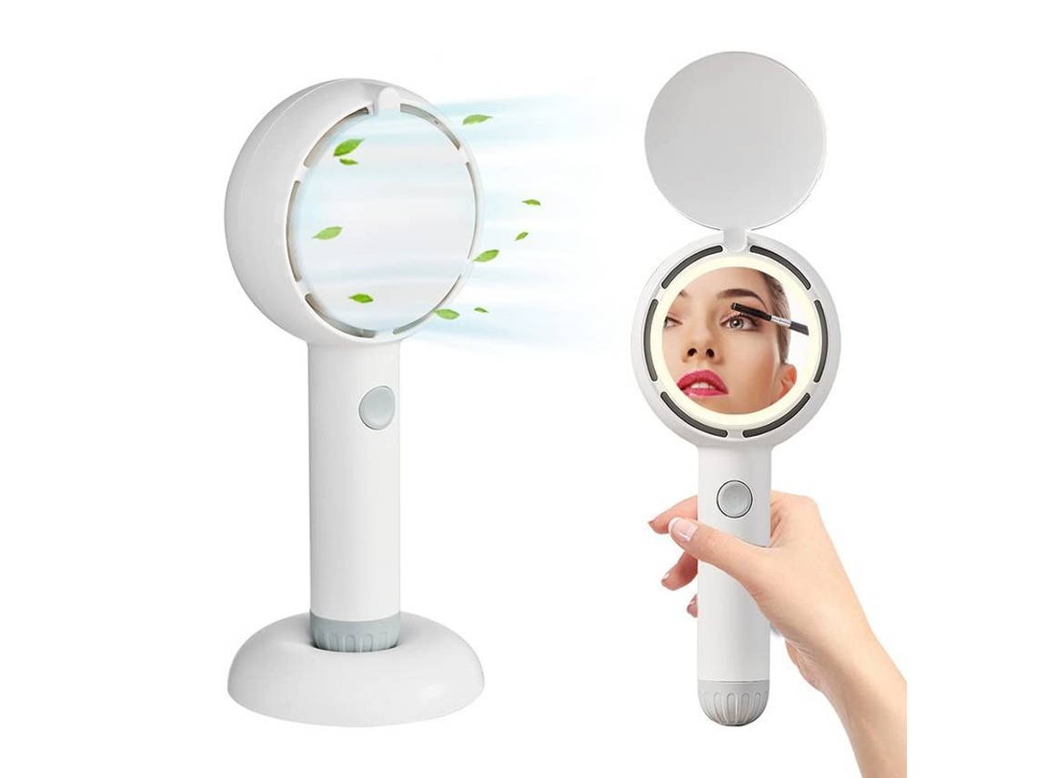 Mini Ventilador Portátil Recargable Con Luz Led, 3 Velocidades, Para Viajes Y Maquillaje (blanco)