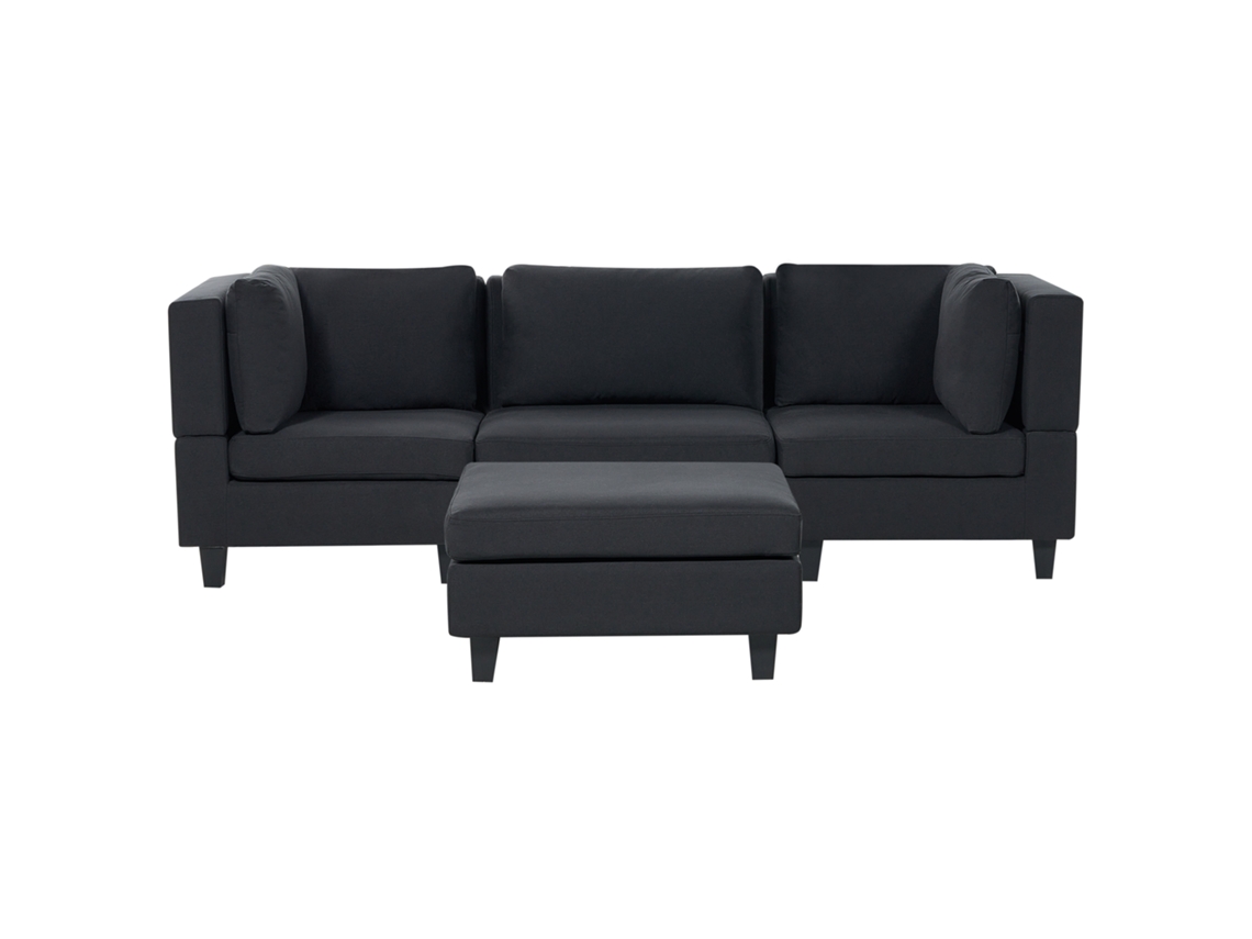 Sofá con reposapiés BELIANI Unstad de Poliéster Negro 228x76x72
