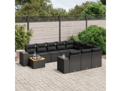 Conjunto de sofá de jardín de 11 piezas con cojines de mimbre sintético negro de DKD Home Decor