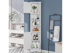 Armario De Baño Triangular 36.5x24.5x170 Cm - 3 Estantes Abiertos, Puertas Dobles, Estantes Ajustables, Blanco