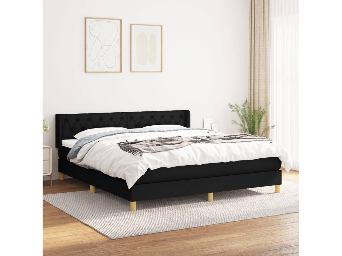 Cama Box Spring Con Colchón Tela Negro 160x200 Cm