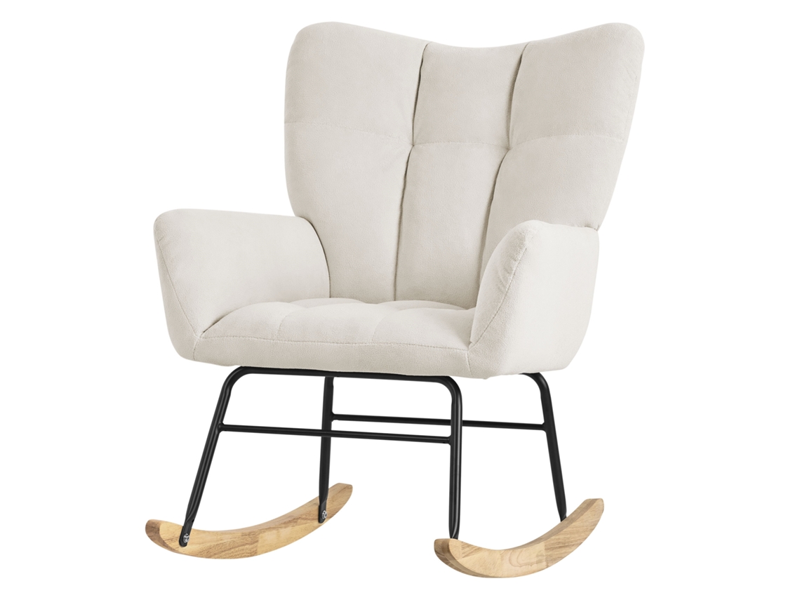 ML-DESIGN mecedora beige, mecedora con funda de rizo, mecedora tapizada con guías de madera
