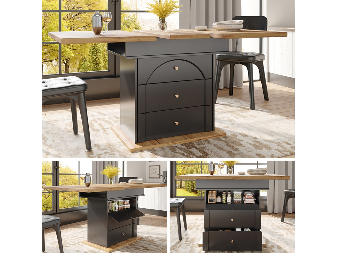 Mesa Extensible Telescópica 110-140×80 Cm - Mesa De Cocina Plegable, Diseño Minimalista, Negro