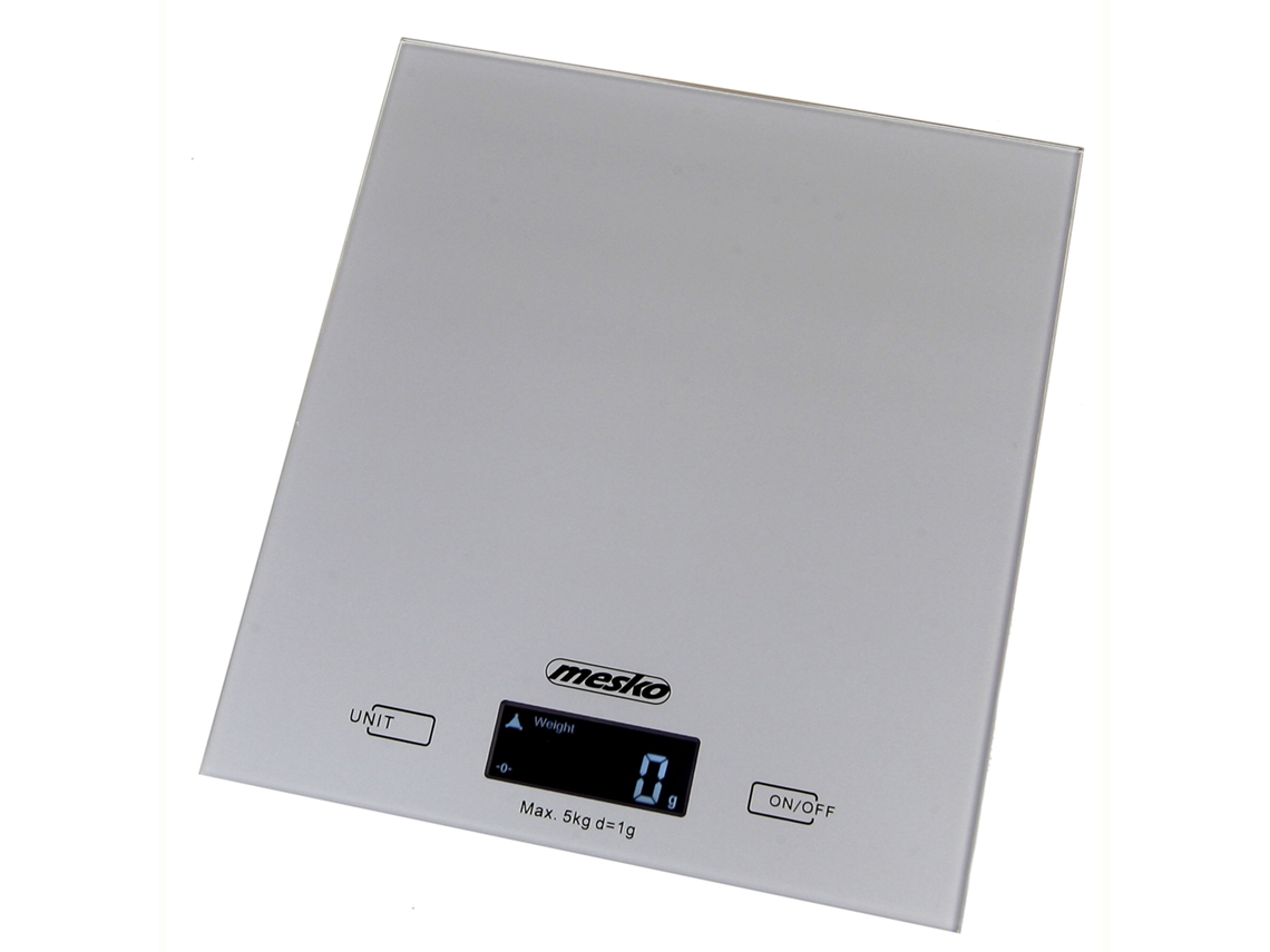 Báscula De Cocina Digital Extraplana, Plataforma Vidrio, Precisión 1gr Hasta 5 Kg, Función Tara Mesko Ms3145 Gris