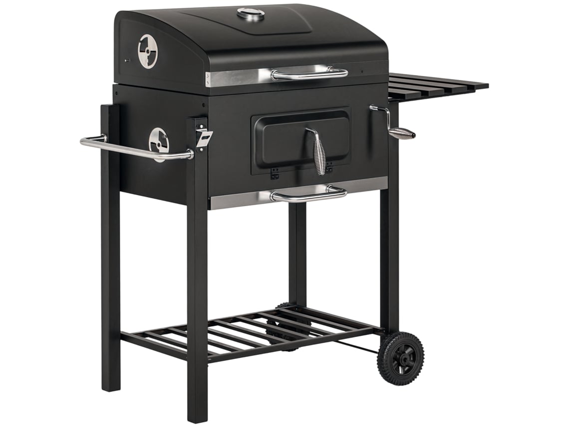 Ahumador De Carbón Para Barbacoa, 1 Estante, 1 Toallero, 2 Parrillas, 113 Cm X 65 Cm X 108 Cm, Negro
