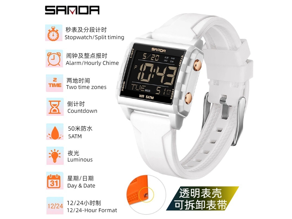 Reloj Electrónico Multifuncional Cuadrado Transparente Con Cuenta Regresiva Y Alarma Luminosa (oro Rosa Blanco)