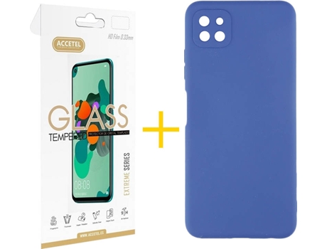 Funda y Protector de Vidrio Samsung Galaxy A22 5G ACCETEL Silicona Líquida Azul