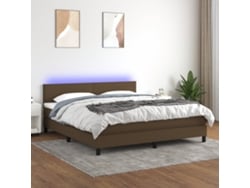Cama Box Spring Con Colchón Led Tela Marrón Oscuro 160x200 Cm