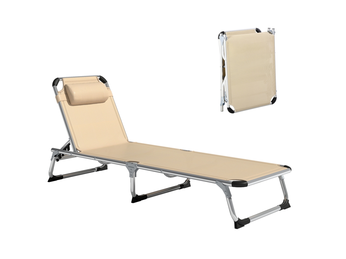 Tumbona Plegable Ergonómica 4 Posiciones, Aluminio, 120kg, 165x60x76cm, Beige