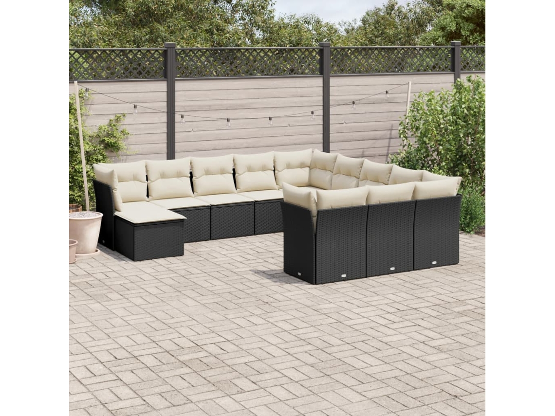 Conjunto de sofá de jardín de 12 piezas con cojines en mimbre sintético negro de DKD Home Decor