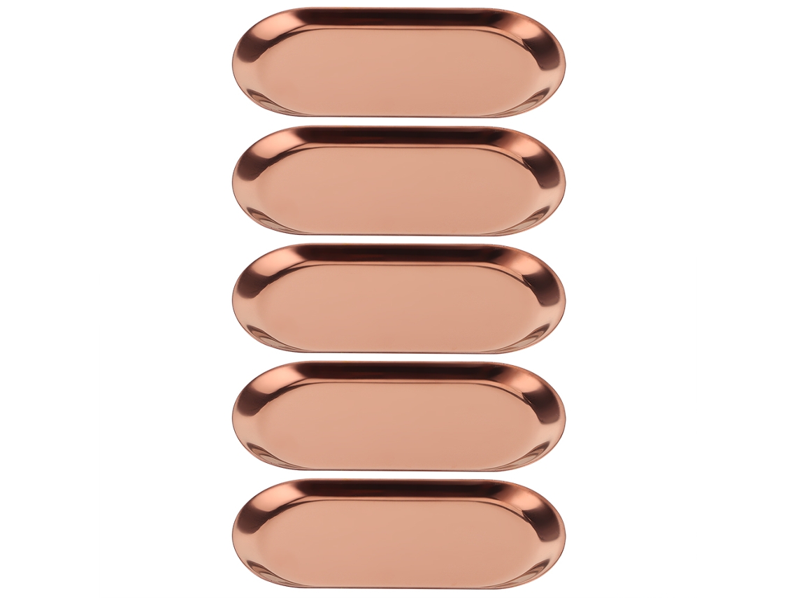 5 Piezas Bandeja De Acero Inoxidable Ovalada Para Toallas Joyería Organizador Platos Almacenaje Oro Rosa