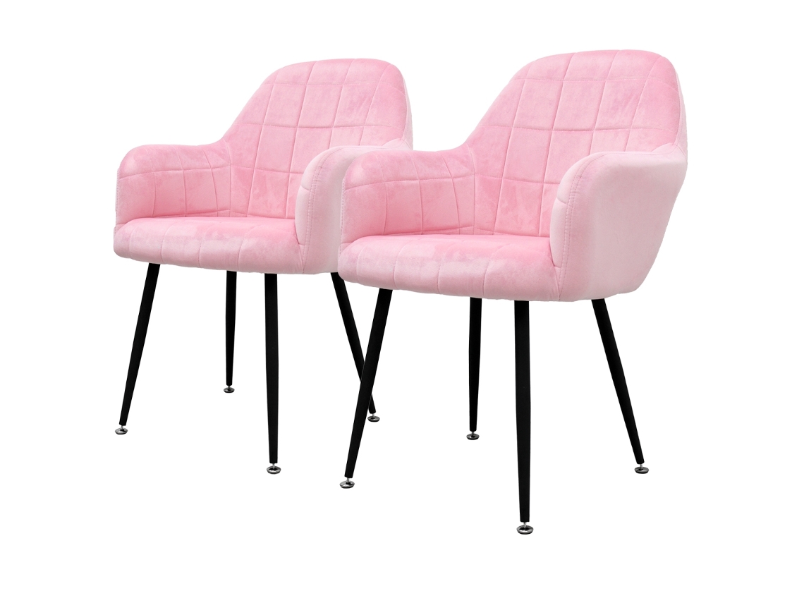 Conjunto de 2 Cadeiras de Jantar com Costas e Apoios de Braços em Veludo Rosa