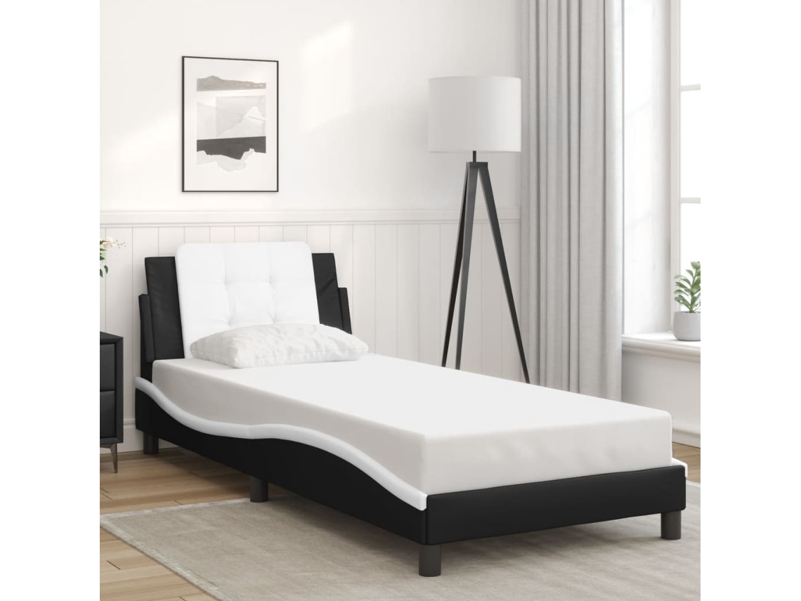 Estructura De Cama Con Cabecero Cuero Sintético Negro Y Blanco