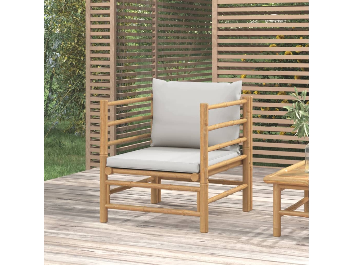 Sofá De Jardín | Sofá De Exterior Bambú Con Cojines Gris Claro Wsd242341