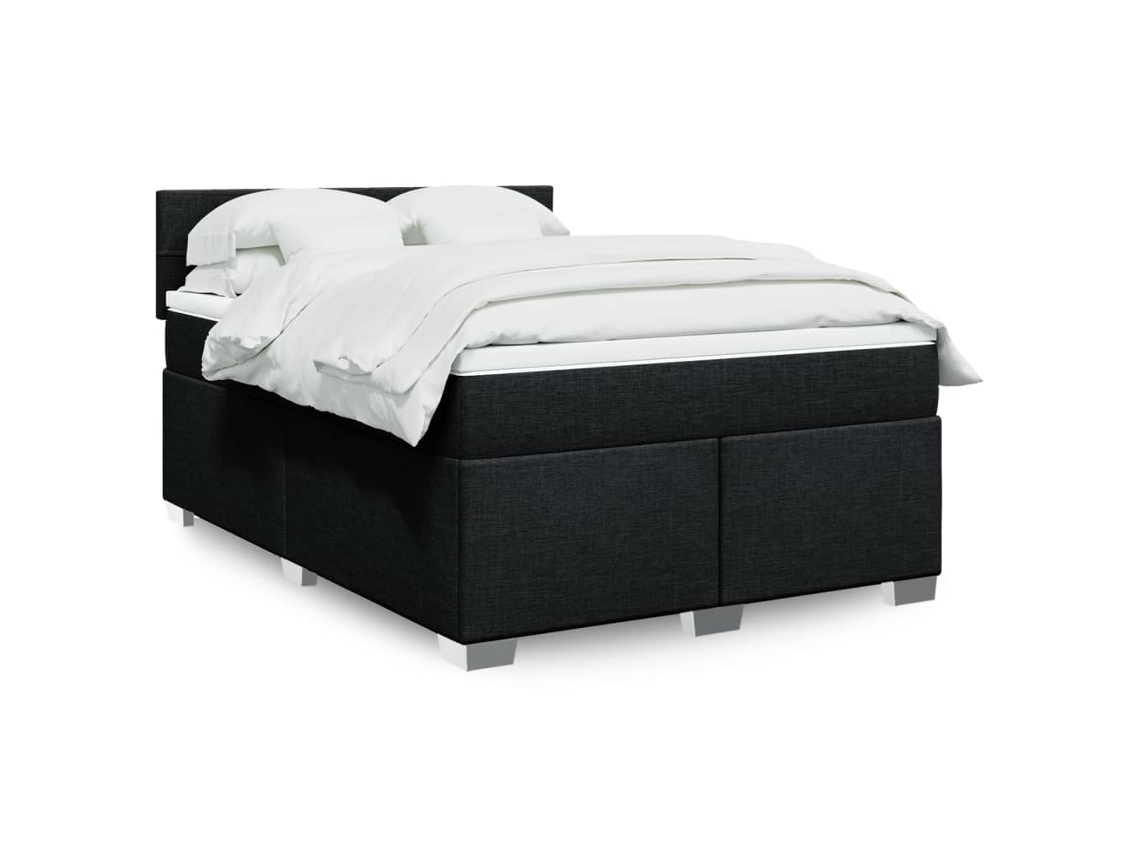 Cama Box Spring Con Colchón Tela Negro 160x200 Cm