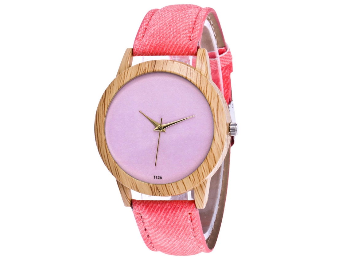 Reloj De Pulsera Para Parejas Zhoulianfa Con Esfera Redonda Rosa En Aleación Y Correa De Tela Vaquera.