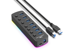 Estación de fondeo YIZHOOD RGB 7 en 1 USB 3.0 Hub HUB Convertidor de computadora Conmutador independiente Puerto de fuente de alimentación negro