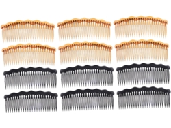 Juego De 12 Peines De Plástico Con Inserto, Color Negro Y Café. Accesorios Para Peinar El Cabello.