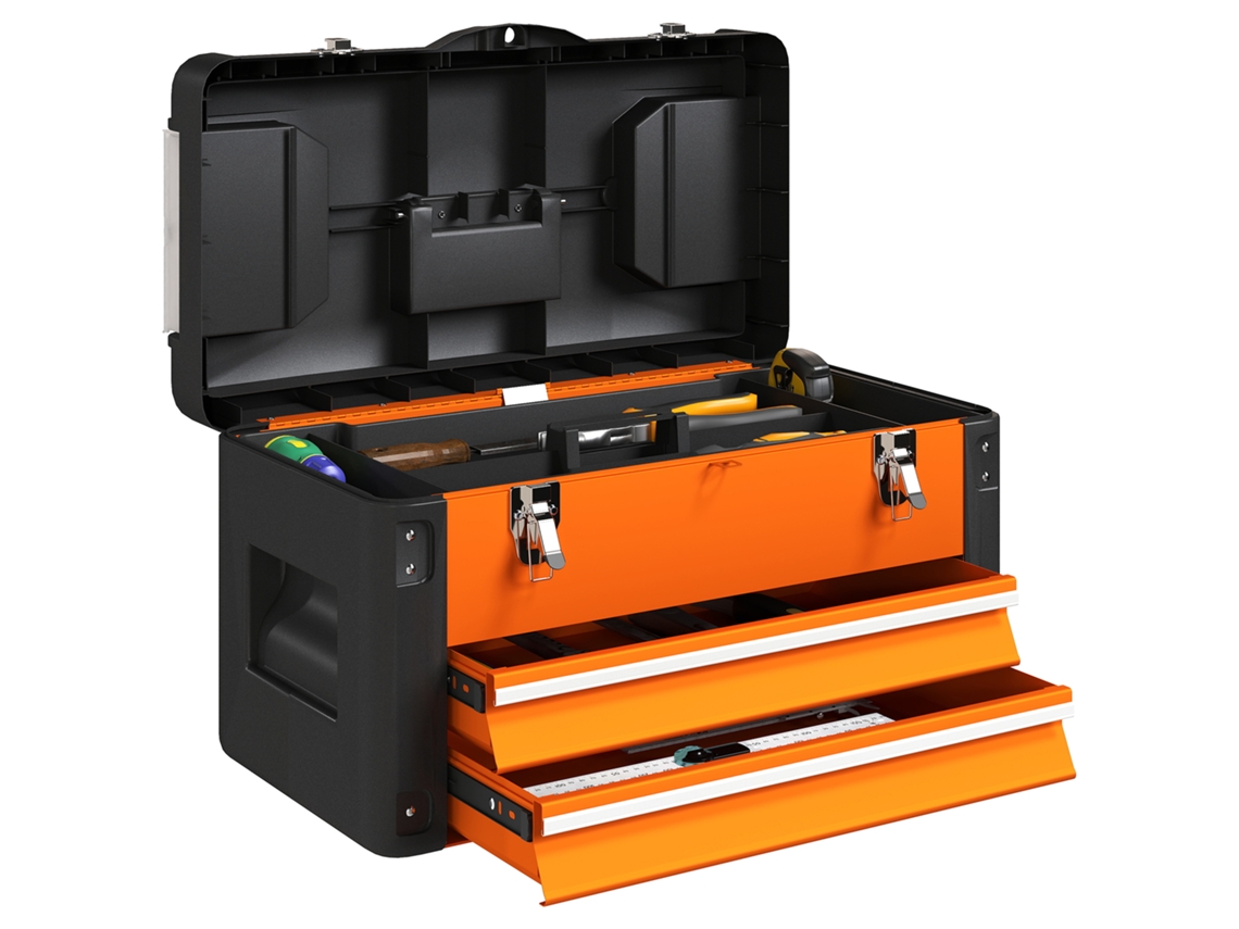 Caja de herramientas portátil de acero naranja con cajón