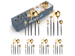 Conjunto de Talheres de Aço Inoxidável 30 Peças-Preto Dourado GERTIZ