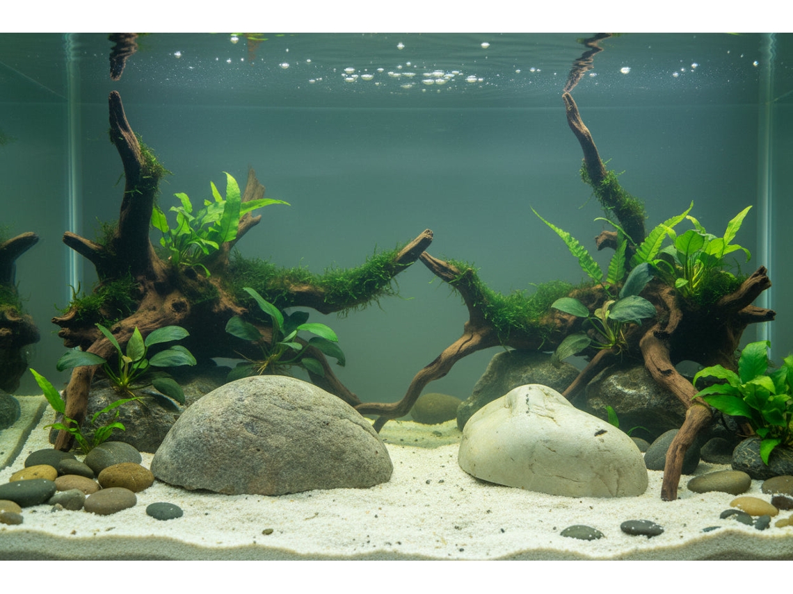 Guijarros decorativos para acuarios, color verde alpino claro / 3 unidades