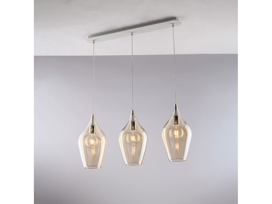 Ares - Riel De Hierro Con Cristal Pyrex Ámbar 3 Luces L.75 X 10 - Bl273-bin3-am