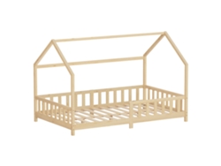 Cama Infantil Ml-design 120x200 Cm Natural Forma De Casa Con Anticaída, Techo Y Somier