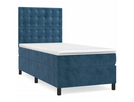 vidaXL Cama con somier y colchón de terciopelo azul oscuro 90x200 cm