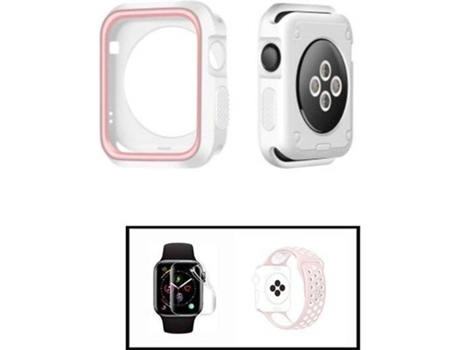 Carcasa Military + Correa SportyStyle + Protector de Hydrogel PHONECARE Apple iWatch Series SE - 44mm Rosa y Blanco